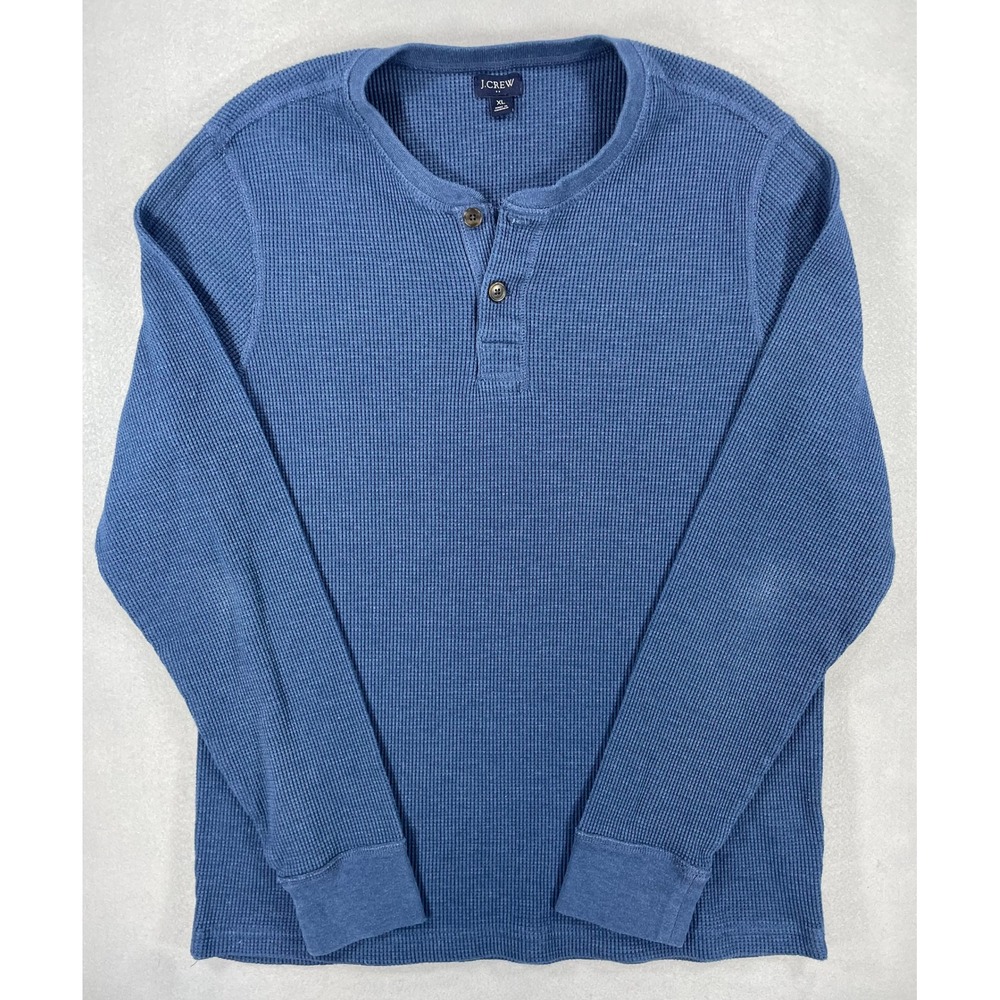 J.Crew Mens Shirt Henley Blue Waffle Knit Cotton XL